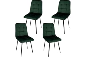 WAFTING Set di 4 sedie da pranzo imbottite con schienale alto e velluto olandese, con base in metallo, per sala da pranzo, soggiorno e reception, verde scuro