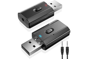 TLLTKOK Bluetooth 5.0 car adapter, Bluetooth 5.0 MINI transmitter receiver 2-in-1, with a 3.5mm audio cable receiver, it is suitable for car, home stereo, car stereo, headphones, speakers, PC, TV, etc