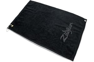 Zildjian – ZTOWEL - Asciugamano da batterista nero con gancio integrato, 61 x 40,6 cm, 100% cotone, logo tono su tono