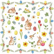 Lot De 20 Serviettes De Table - Petits Lapins Sur Fleurs Printanières