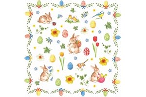 ‎AMBIENTE 20 Servietten Niedliche Ostersymbole | Hasen | Tiere | Frühling | Ostern | Tischdeko | Decoupage | Serviettentechnik 33x33cm