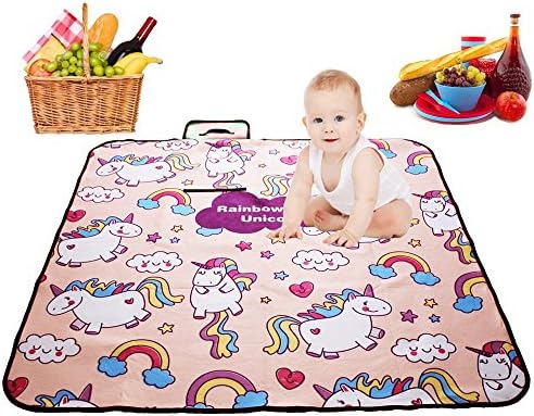 VineCrown Baby Playmat Activity Gym Cute Unicorn Animal Paradise Game Crawling Pad Carpet Nursery Rugs Waterproof Picnic Blanket Storage Bag Outdoor Camping Activity Mat (Rainbow Unicorn World)