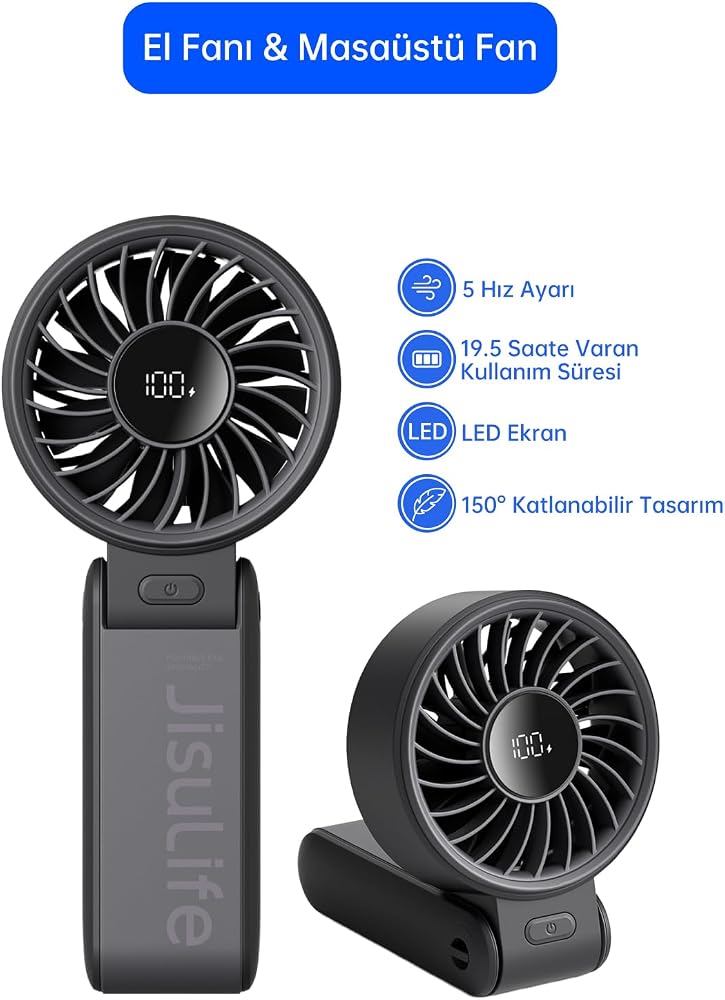 JisuLife Handheld Fan Life 7 El Fanı & Masaüstü Fan 5000 mah Siyah