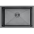 Ibergrif Stainless Steel Black Kitchen Sink, 70 x 44cm, Undermount Drop-in Single Bowl with Drainer Fittings