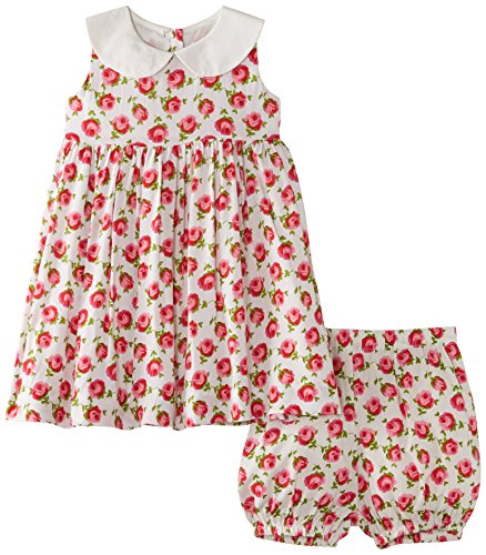Rachel Riley Baby-Girls Rosebud Peter Pan Collar Plus Bloomer Dress, Pink and Ivory, 12-18 Months (Manufacturer Size:12 Months)