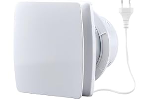 Moonjor 120 mm frånluftsfläkt kök, 130 m³/H IPX2, tyst badrumsfläkt, fönsterfläkt med kontrollventil, 1 m, EU-nätkabel för badrum, toalett, garage, kontor, vindar