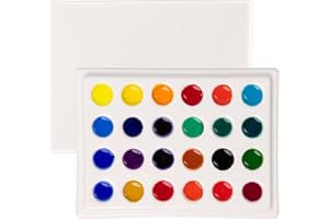 MEEDEN Tavolozza per Pittura ad Acquerello in Ceramica 24 Pozzetti con Coperchio - Tavolozza per Artisti di Miscelazione in Porcellana 15.3 x 11.5cm (6 x 4,5") per Acquerello e Guazzo