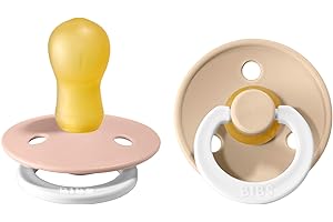 Tétine BIBS Colour Glow. Lot de 2 sucettes. Brillent dans le noir. Sans bisphénol A, Téterelle ronde. Latex de caoutchouc naturel. Taille 3 (Lot de 2), Blush NIGHT/Vanilla NIGHT