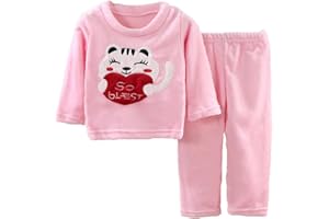 POIUIYQA Conjunto de Pijamas de Franela cálidos para niños, niñas, niños, Camiseta y Pantalones con Cuello Redondo, Ropa de Descanso para el hogar, Forro Polar Grueso, Invierno cálido