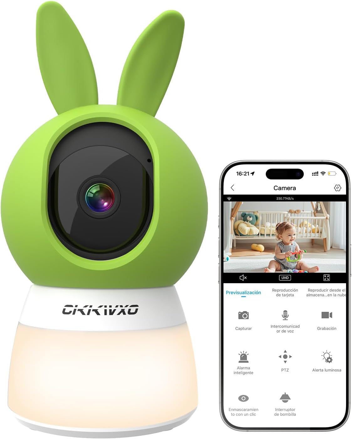 CiKiKWXO 2K Camara Vigilancia Bebe 2.4/5GHz Camara Vigilancia WiFi Interior, Baby Monitor con Modo Luz Nocturna, Seguimiento Automático, Modo Privado, Detección de Movimiento para Bebés y Mascotas