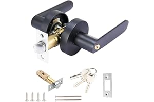 Qrity Maniglia per Porta Della, Maniglie Porta in Lega di Alluminio per Porte Interne, Camera da Letto e Ufficio, Dimensioni Scrocco 60 / 70mm, Nero, Tondo