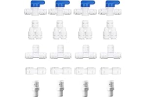 GALDOEP Wasserzulaufleitung Universal Anschluss-Set, 1/4" (6mm) Wasserfilter Fitting, Pack von 20 (T + I + Y Typ Combo+ Absperrventil+ gerade)