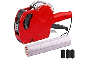 M&C MUSIC COLOR MX-5500 8 Digits Price tag Gun with 5000 Sticker Labels, Pricing Gun Kit for Office, Retail Shop, Grocery Store (A/Red)