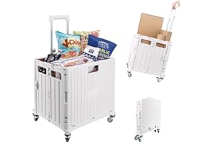GREENFIELDS 35 KG Folding Shopping Trolley with Lid | Collapsible Utility Cart for Storage, Laundry, Sports & Crafts | Portable Boot Cart Box with Telescopic Handle | Multipurpose Rolling Organiser (White)