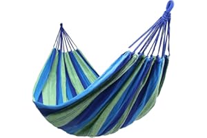 HIPIER Hamacas Colgantes Jardin Exterior Algodon Lona Hamaca Portátil al Aire Libre Acampada Viaje para 2 Personas Carga de 300 kg Colorido (2 Personas, Azul)