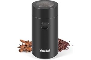 VonShef Electric Coffee & Spice Grinder, for Espresso Beans, Nuts & Grains - Bean & Spices Chopper with Powerful Motor and Tough Stainless Steel Blades, Grind up to 60g / 4 Cup Capacity - Black 150W