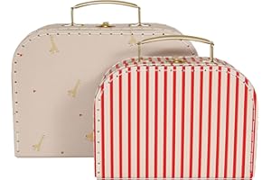 OYOY Mini - 2er Set Kinderkoffer Mädchen/Jungen mit Elefant - Mini Suitcase Elephant & Stripe - zur Aufbewahrung im Kinderzimmer - L:25,5 x B:18 x H:8,5 cm - M107395
