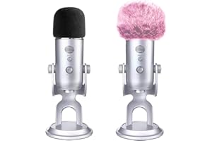 2 Stück VIZEMO Mikrofon-Windschutz aus Schaumstoff mit pelzigem Windschutzscheiben-Muff, Pop-Filter für Blue Yeti, Blue Yeti Pro USB-Mikrofon （Fuzzy-Pink + Schwarzer Schaumstoff
