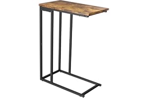 Yusong Small C Shaped End Table, Slim Narrow Couch Side Tables Slide Under Sofa Bed, Skinny Snack Tray Table for Coffee Laptop in Living Room, Rustic Brown and Black