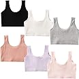 Training Bras for Girls, Seamless Bralette, Kids Underwear, Elastic Sports Striped Vest, Developing Children's Bra Breathable Cotton Cropped Double-Deck Bra for Students Suitable Weight 25-35kg 6PCS