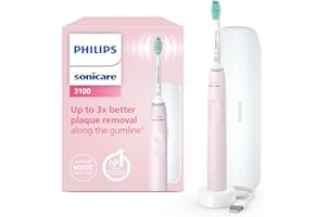 Philips Sonicare 3100, Brosse à dents électrique sonique, capteur de pression et minuterie, étui de voyage, rose pastel, modèle HX3673/11