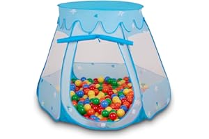 Selonis Tente 105X90cm/200 Balles Château avec Les Balles Plastiques Piscine À Balles pour Enfants, Bleu: Jaune-Vert-Bleu-Rouge-Orange