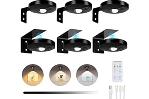 Lightsjoy 6 Pack Picture Lights for Wall Rechargeable Battery Spot Light 3 Color Temperature Dimmable LED Wall Lights Wireless Remote Control Stair Lights Timer Magnetic Art Painting Light Black