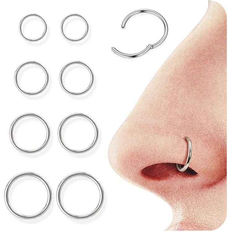Anneaux De Nez Septum – Lot De 6 En Acier Inoxydable Noir – Tailles 6mm, 8mm, 10mm – 16 G (1,2mm) – Design Clicker Sans Couture – Pour Piercing Nez, Lèvre, Oreille - 6