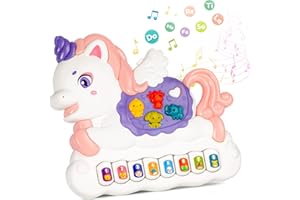 Hoofun Giocattoli per Pianoforte con Unicorno 6 Mesi in più, Tastiera Multifunzione per Bambini con Musica e Luce, apprendimento precoce Tastiera Elettronica Strumento Musicale Giocattoli Premium