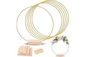 Piashow Metallringe zum Basteln, 6 Stück Dekoring mit Fuß, 30cm Gold Metallring mit 6 Stück Holzständern, Metall Deko Ringe mit Ständer für DIY Blumen Basteln Handwerk, Hochzeitstischdekoration