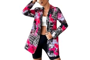 FLYCHEN Blazer Donna Elegante Casual Stile Graffiti Ortografia Colorata Fantastica Donna Slim Tailleur Cappotto a Maniche Lunghe