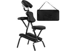 COSTWAY Chaise de Massage Professionnel Portable Solide et Légère Chaise de Spa Pliable Ergonomique,Idéal pour Tatouage,Hauteur Réglable 110-120 CM avec Sac de Transport (Noir)
