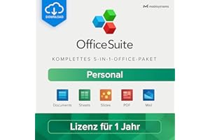 MOBISYSTEMS INC. OfficeSuite Personal | 5-in-1-Office-Paket | Dokumente, Tabellen, Präsentationen, PDF, E-Mail & Kalender | Lizenz für 1 Jahr | 1 Windows-PC & 2 Mobilgeräte [Online-Code]
