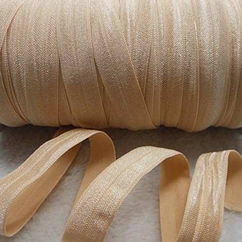 Midi Ribbon Stretch Plain High Quality Fold Over Elastic Elastics FOE-5/8" 16mm Wide X 50 Yards 45.72 Meter Length-For DIY Crafts,Ponytail Holder Headband Banner Hair Ties Headband Making-Tan Color