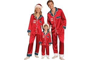 C'est TT Weihnachtspyjama Familie Set Satin Weihnachts Pyjama Damen Herren Kinder Seiden Schlafanzug mit Knopfleiste Lang Zweiteiliger Nachtwäsche Christmas Pajamas Loungewear Matching Hausanzug