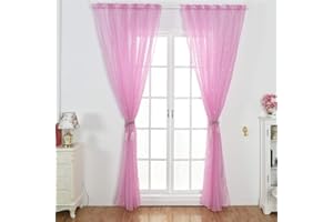 Homoyoyo Rideau de Fenêtre en Voile Romantique Glitter Tulle Traitements de Fenêtre Rideaux Et Rideaux pour Le Salon de La Chambre des Filles des Enfants (100 * 270CM, Pink)