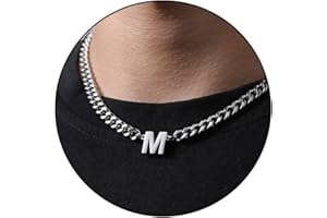 Esmoly Collana Uomo Argento Oro Nero Collana con Lettere A-Z 18+2 Inches 316L Acciaio Inossidabile 6.5mm Cuban Chain Regalo Uomo Ragazzo