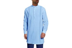 Gafeng Kurta Henley Hemden für Herren, Baumwolle, kubanisch, Guayabera, Thobe, solides Kleid, lange T-Shirts