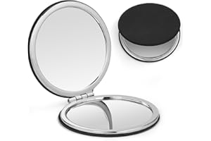OSDUE Miroir Compact, Miroir Maquillage Poche avec Grossissement x1 / x2 Maquillage Poche Miroirs de Voyage Noir à Double Face pour Femmes Hommes Portable pour Sac à Main (Cuir Noir)