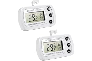 VJK Kühlschrank-Thermometer, digital, für Kühlschrank, Gefrierschrank, Küchenthermometer, wasserdicht, feuchtigkeitsfest, großes LCD-Display, Max/Min-Aufnahmefunktion, magnetisch, Platzierung, Aufhängung