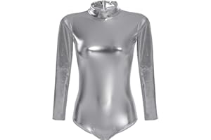 Ballettanzug Damen Frauen Langarm Body Ballett Trikot Turnanzug Gymnastikanzug Tanzen Bodysuit Tanztraining Gymnastik Kostüm Einteiler Metallic One Piece Leotards Oberteile Top Sport Overall