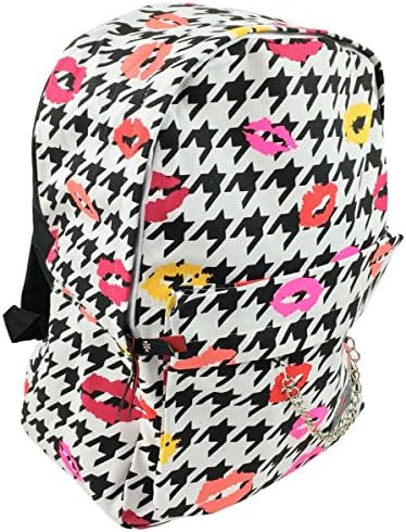 Devil Dagger Lips Kisses, 80s Pop Miss A Kiss, Pink Red Orange Black White Funky Pattern Favorite Special Awesome Pattern Rucksack Vintage Alternative Daypack Tablet Bag Unisex Casual School Backpack