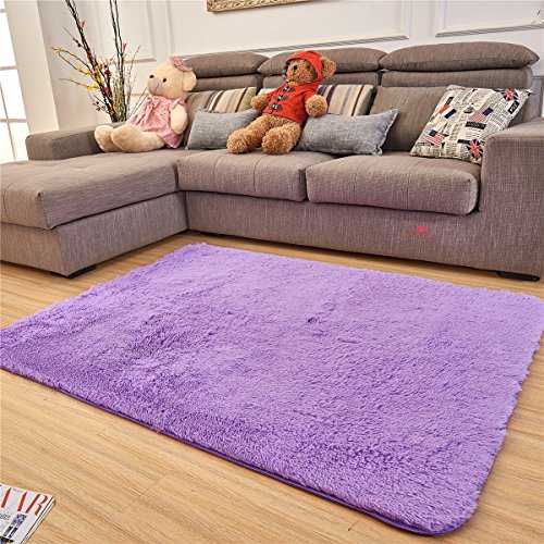Adasmile Super Soft Thick Indoor Modern Shaggy Area Rugs Floor Mat Cover Carpets with Memory Foam (Purple, 23.6X47.2 inch)