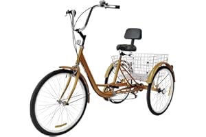 CHERIKIU 24 Zoll 6-Gang Dreirad für Erwachsene, 3-Rad-Cruiser-Fahrrad Lastenfahrrad GroßEn Shopping Erwachsenendreirad mit Einkaufskorb, Verstellbarer Sitz für Erwachsene und SeniorenOutdoor-Sport