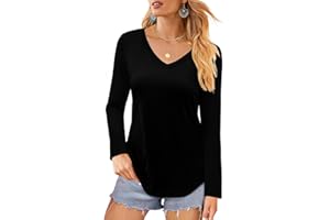 Elesomo Ladies Tops Short/Long Sleeve Cotton V Neck Tshirts Casual Blouse