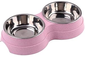 AGZHU Double gamelle pour chien et chat Pecute - Antidérapante - En acier inoxydable de qualité supérieure - Avec base amovible en silicone - Convient pour la nourriture pour chien, les collation(rose)