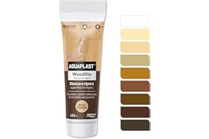 Aguaplast Woodlite stucco per legno colorato. Fibrato, resiste alle dilatazioni fino al 20%. Ideale per buchi e crepe in mano unica senza ritiro. Noce chiaro