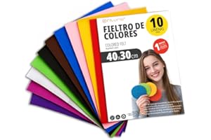OFITURIA Feltro Colorato per Artigianato, Fai-da-te, Progetti Scolastici, Scrapbooking, Cucito Creativo e Decorazioni 40x30cm (Assortito, 10 pz)