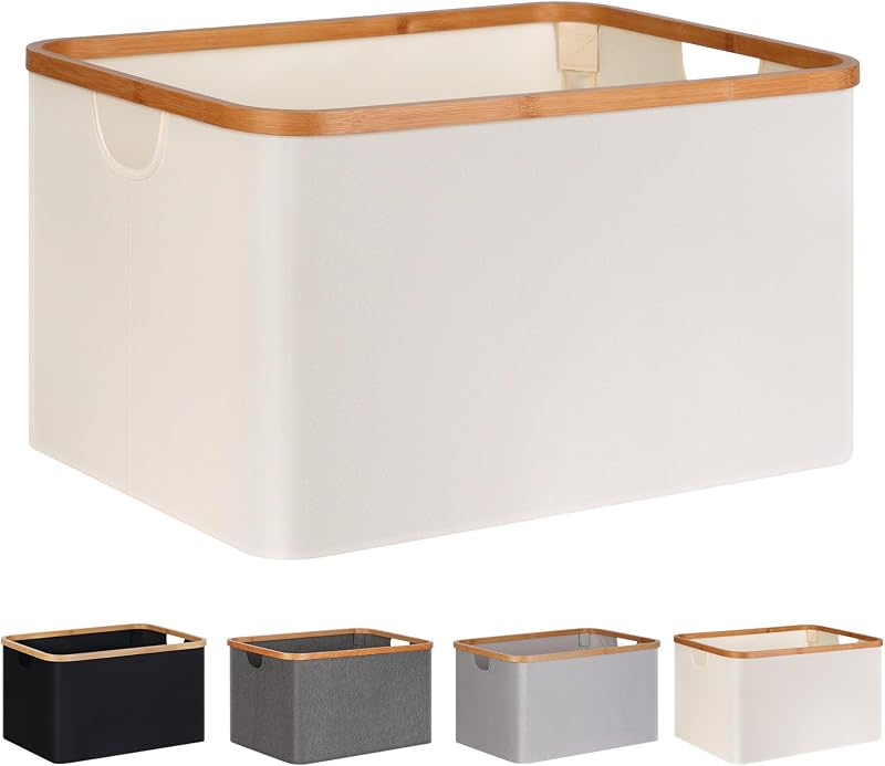 efluky Cesto Portabiancheria Pieghevole in Tessuto di Bambù 60L, Cesto Portaoggetti Versatile, Cesti Portabiancheria Sporco per Lavanderia e Camera da Letto Bagno (Beige)