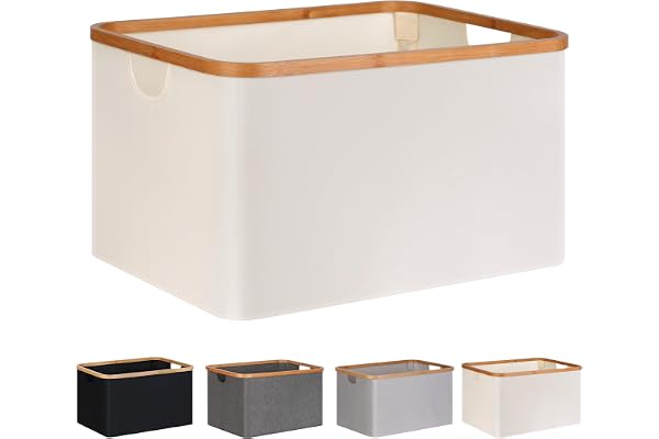 efluky Panier à Linge Pliable 60L, Tissu Bambou Panier de Rangement Pliable, Rangement Panier à Linge, Laundry Baskets pour Chambre à Coucher Salle de Bain (Beige)
